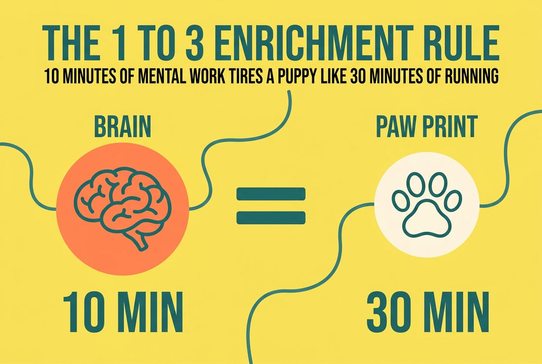 The 1-to-3 enrichment rule for puppies: 10 minutes of mental work tires a puppy like 30 minutes of physical exercise