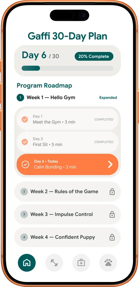 Free Nurtino training app showing a personalized 30-day puppy plan